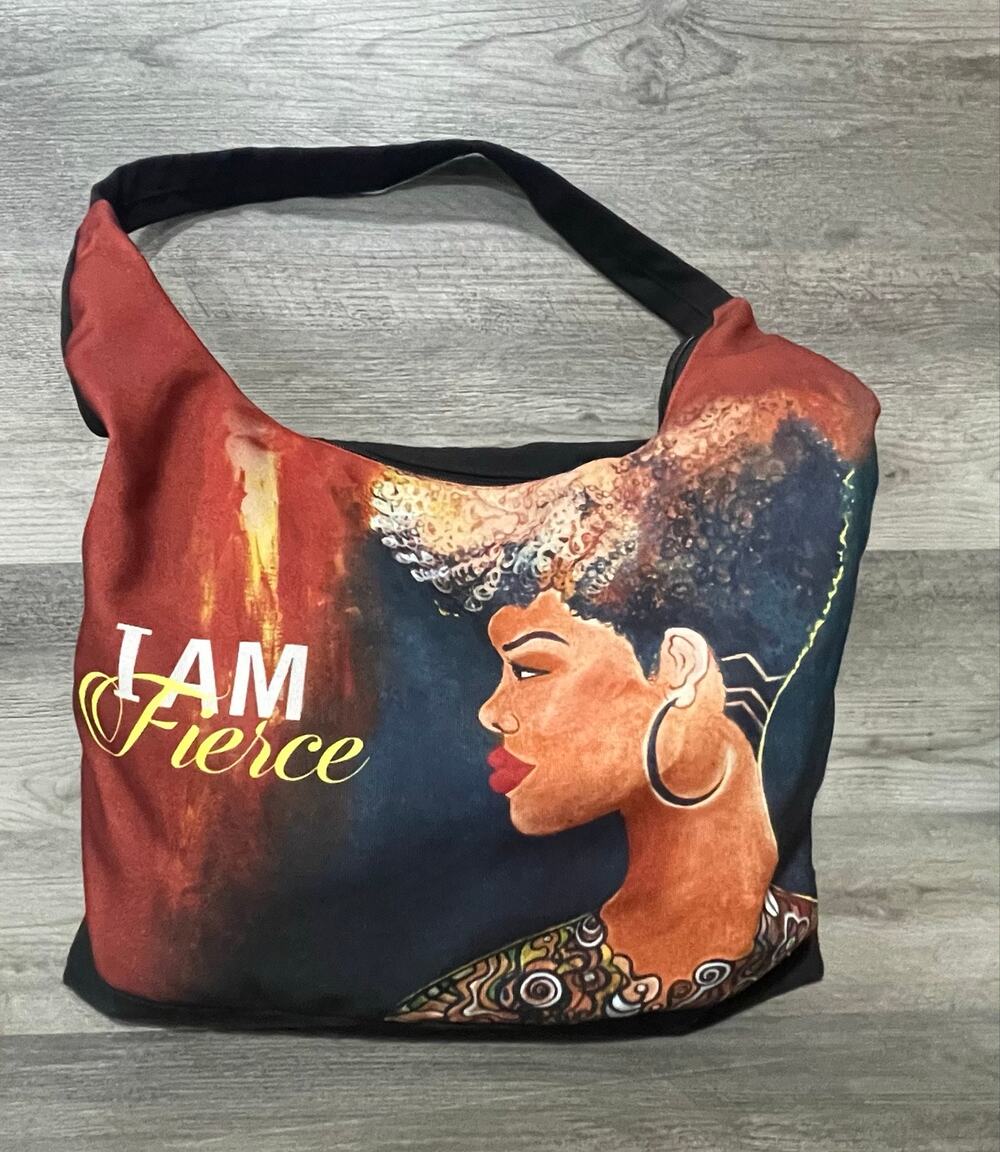 Shades of Color I Am Fierce Hobo Bag Sylvia Gbaby Black Art Afrocentric Purse